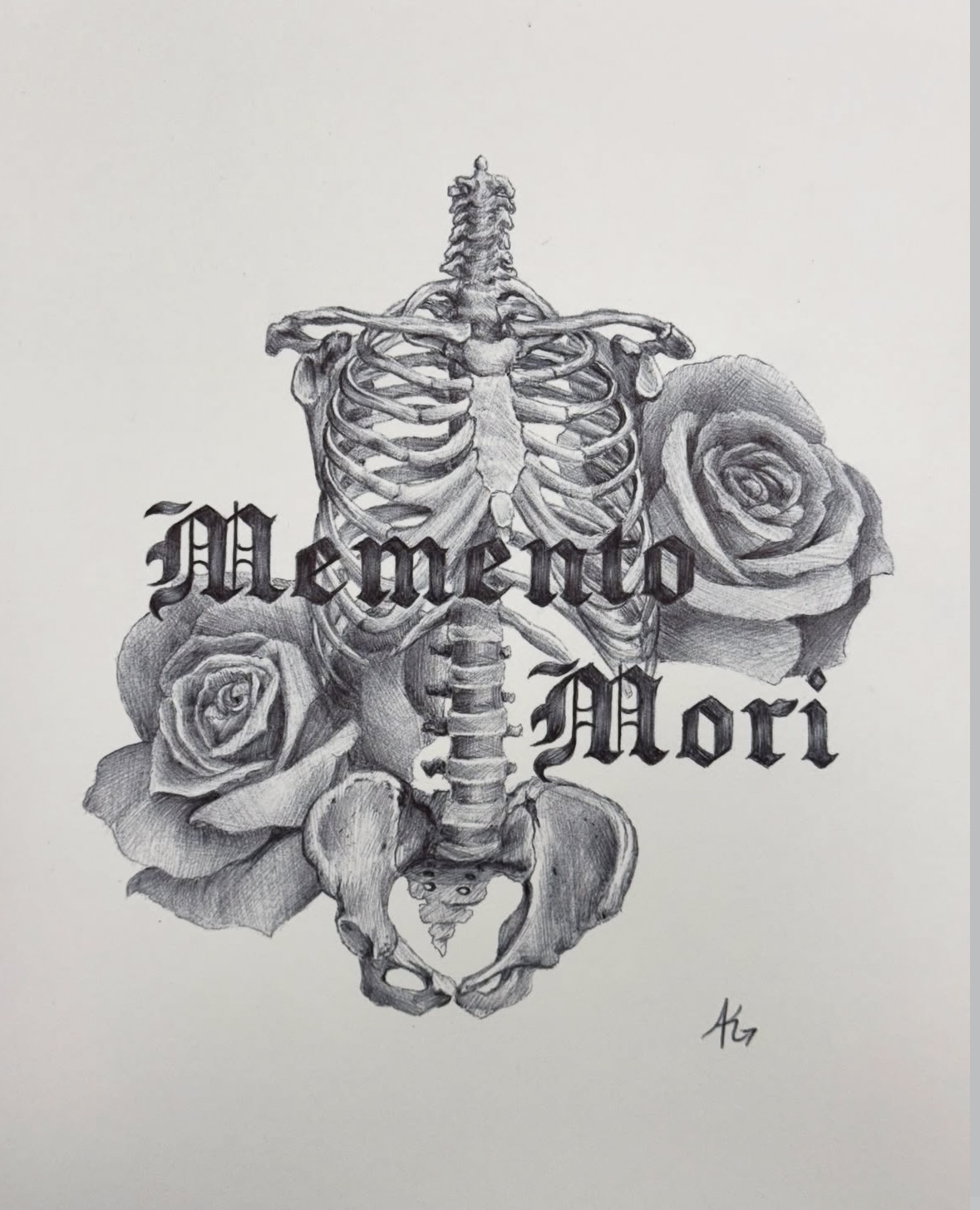 Skeleton torso with roses