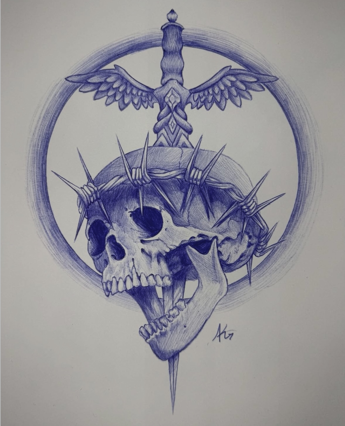 Skull with crown of thorns